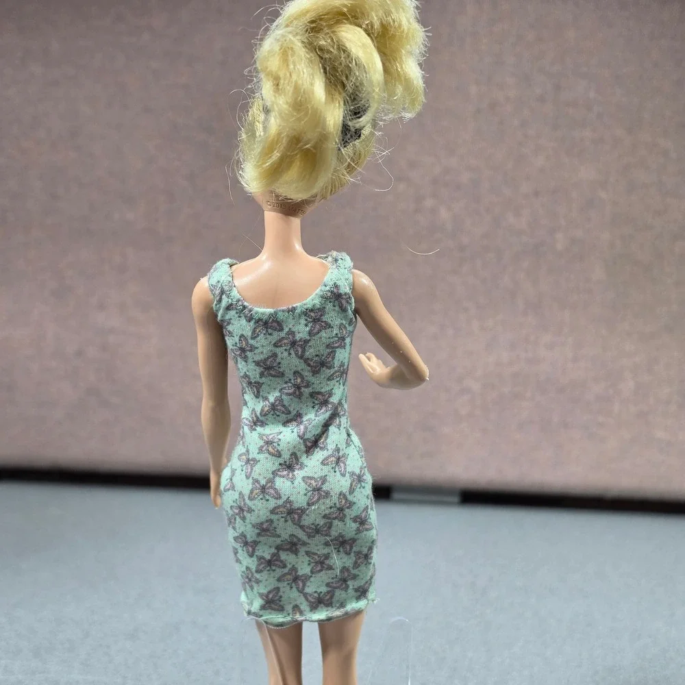 Mattel Barbie Doll 12 Inch Blonde Blue Eyes Green Butterfly Dress Good Condition